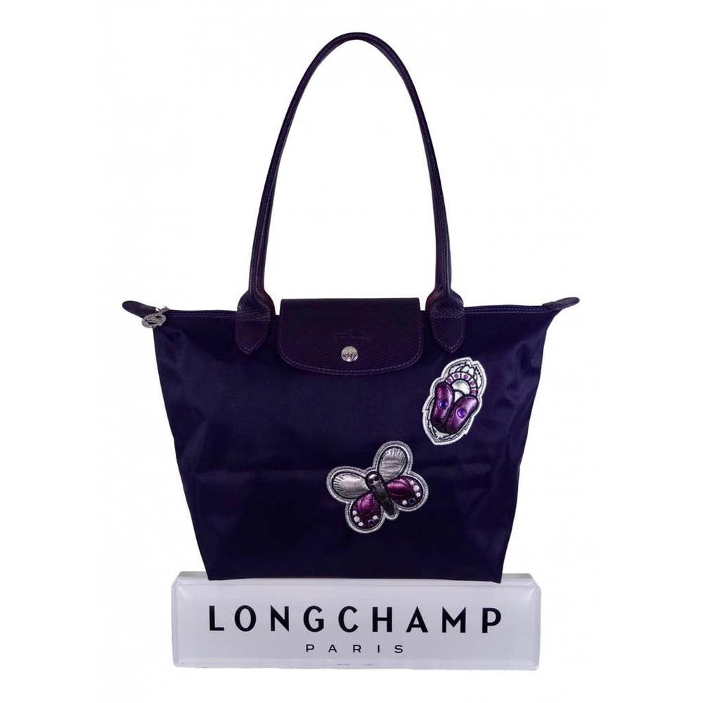 Longchamp Le Pliage Special Edition Purple Tote with Embroidered Patches